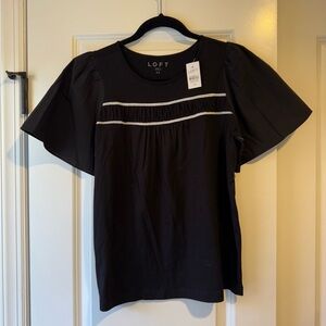 LOFT Black and White Ruffled Flutter Sleeve Blouse